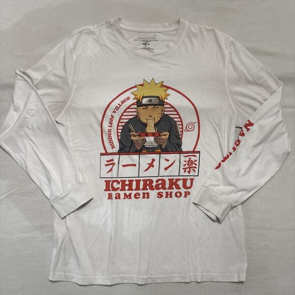 Naruto T Shirt Mens XL Ichiraku Ramen Shop Anime White Long Sleeve - Picture 2 of 4